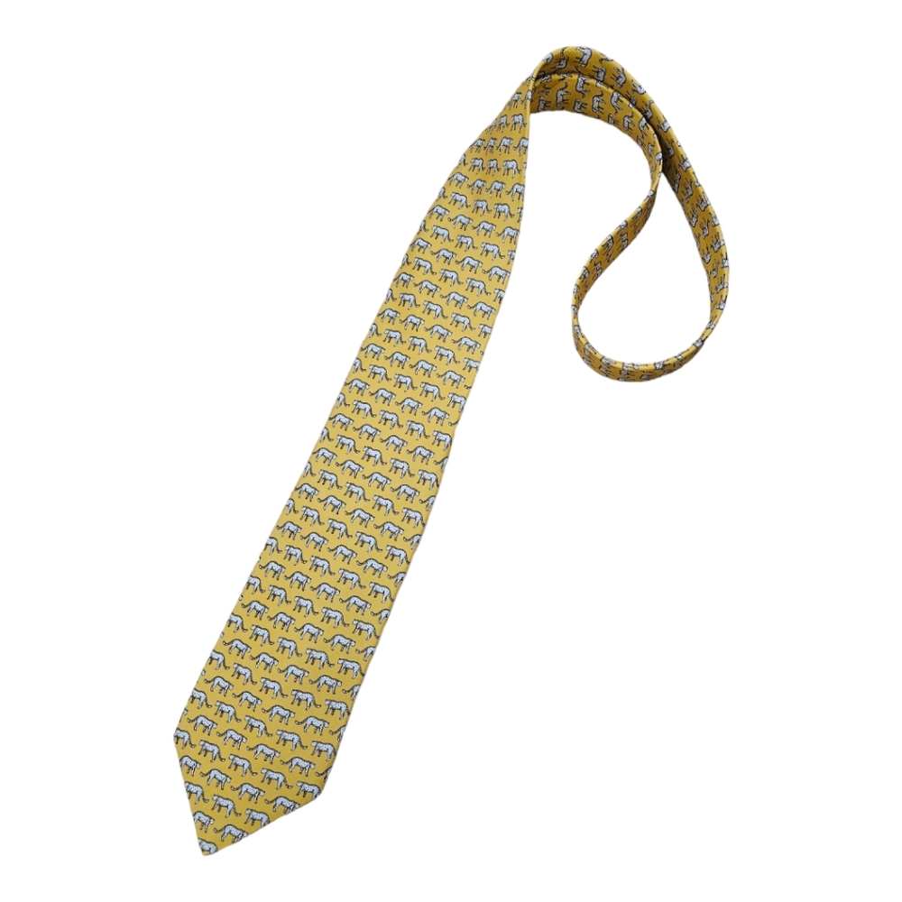 BATTISTONI Yellow Cheetah Silk LUXURY Tie ITALY